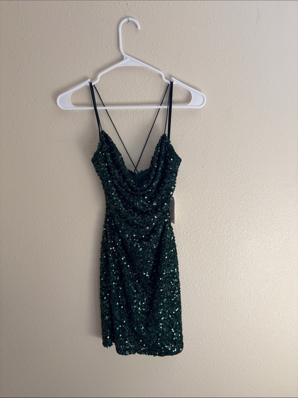 B Darlin Emerald Sequin Cowl Mini Dress